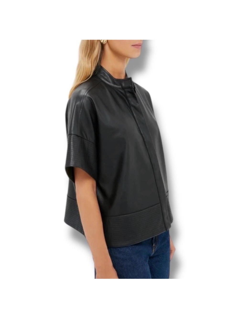 Tuckernuck • NWT Sofia Shirt Faux Leather Trapunto Stitch Button Up Black Small - Picture 3 of 10